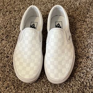 Vans white white checkerboard slip on
